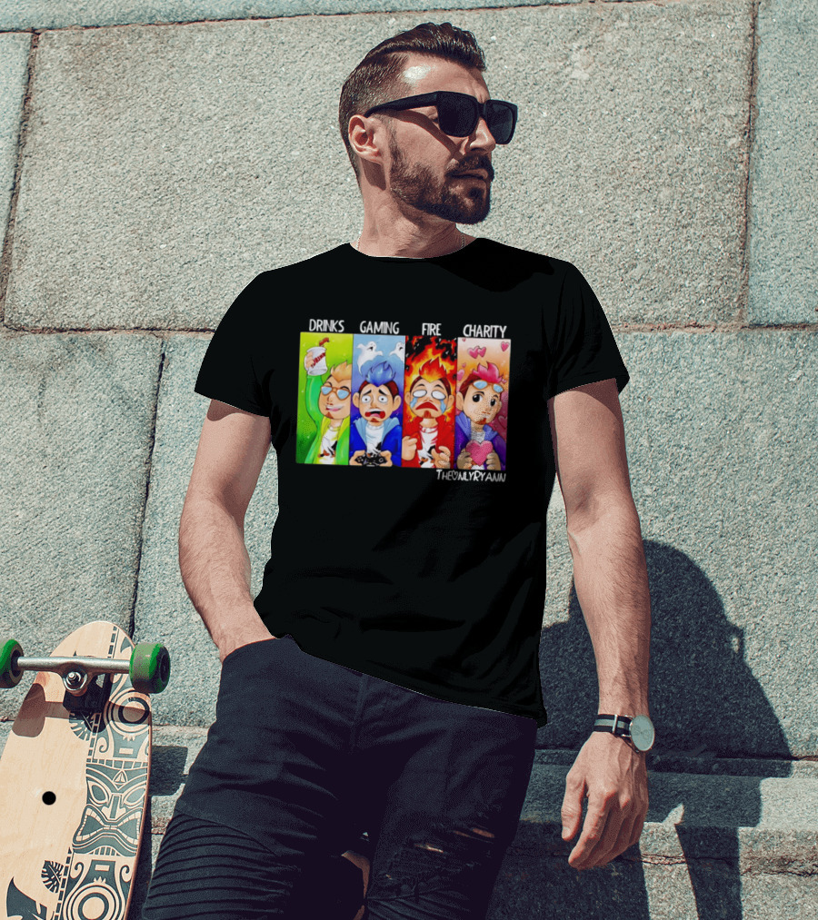 TheOnlyRyann Drinks Gaming Fire Charity Panel T-Shirt