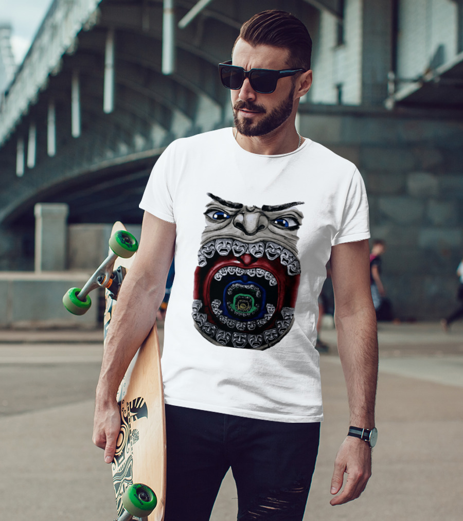 Surreal Face Theater Masks Mouth Optical Illusion T-Shirt