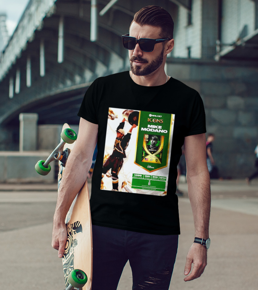 NHL 27 Icons Mike Modano Dallas Stars Player Stats And Achievements T-Shirt
