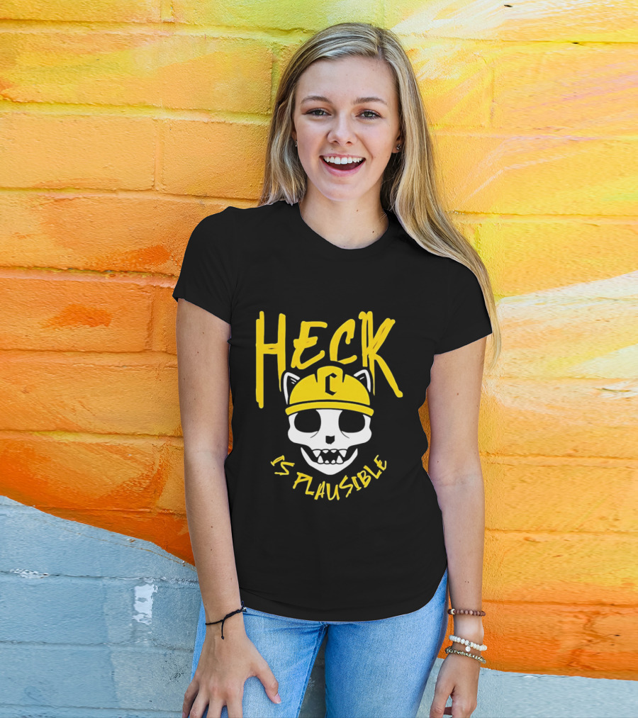 Heck Is Plausible Cat Skull Construction Helmet T-Shirt