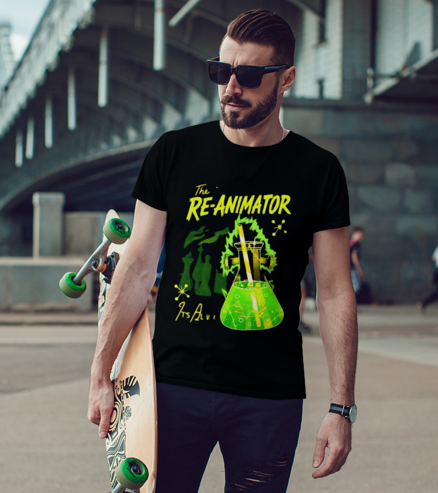 The Re Animator It's Alive Green Lab Flask Horror Film T-Shirt