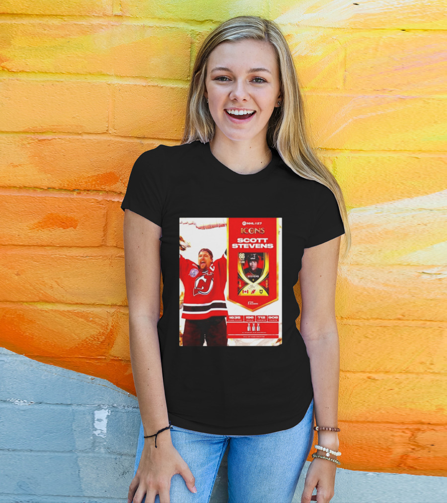 NHL 27 Icons Scott Stevens New Jersey Devils Hall Of Fame Legend T-Shirt