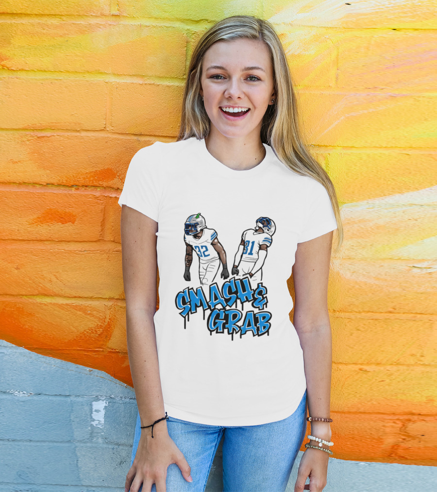 Detroit Lions Smash And Grab Football Players 32 And 31 Sports Fan Gear T-Shirt