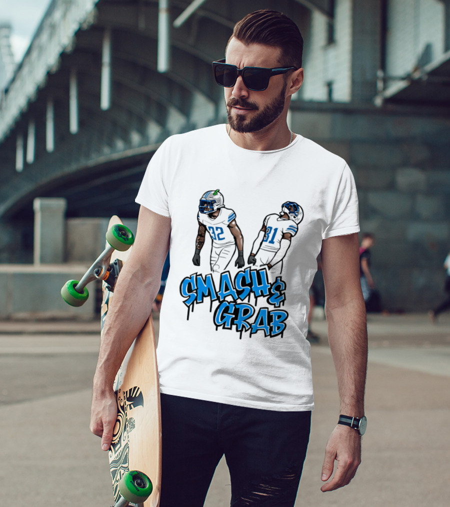 Detroit Lions Smash And Grab Football Players 32 And 31 Sports Fan Gear T-Shirt