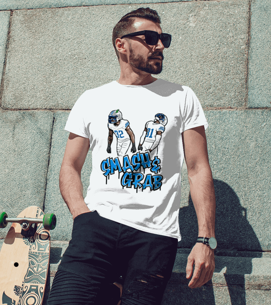 Detroit Lions Smash And Grab Football Players 32 And 31 Sports Fan Gear T-Shirt