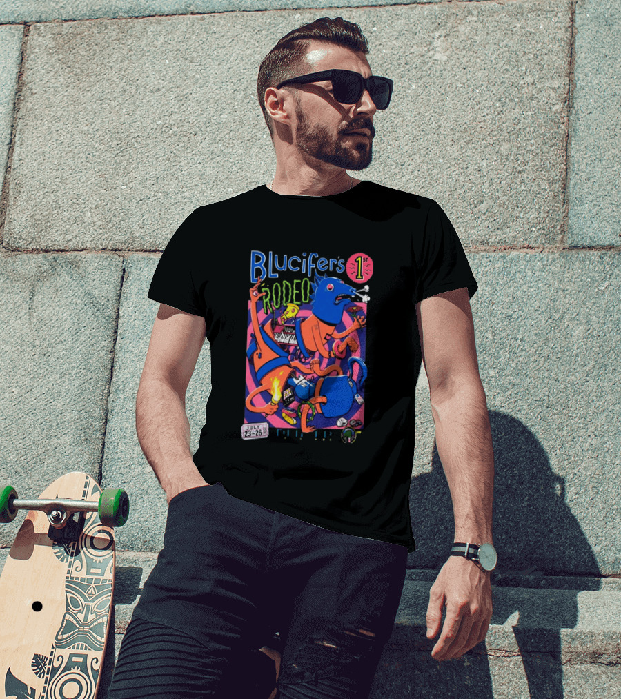 Blucifer's First Rodeo Denver CO July 23 26 2026 Colorful Cartoon T-Shirt