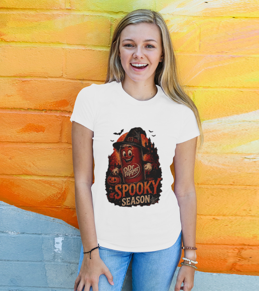 Dr Pepper Halloween Witch Can Spooky Season With Jack O' Lantern And Bats T-Shirt