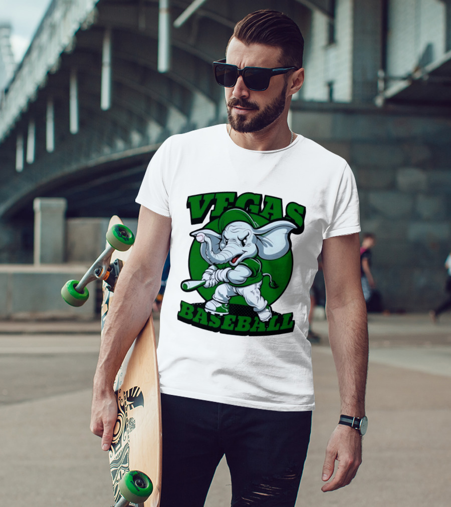 Vegas Baseball Elephant Batting Green T-Shirt