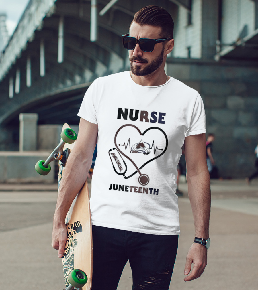Nurse Heart Stethoscope Colorado Avalanche Juneteenth T-Shirt