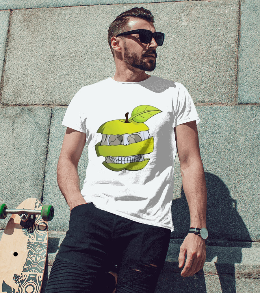 Skull Apple Forbidden Fruit Creative Slice T-Shirt