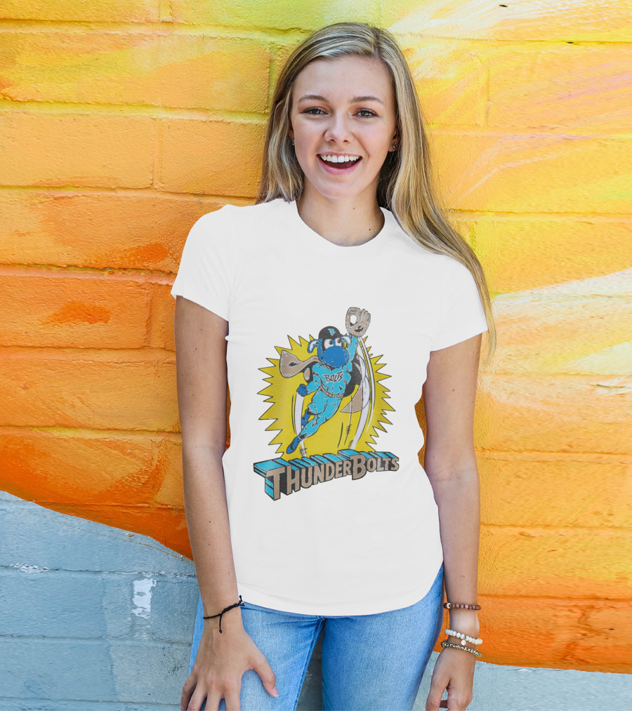 ThunderBolts Superhero Mascot Baseball Catcher T-Shirt