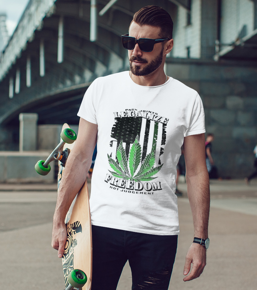 Legalize Freedom Pass Joints Not Judgment Marijuana Cannabis American Flag Leaf T-Shirt