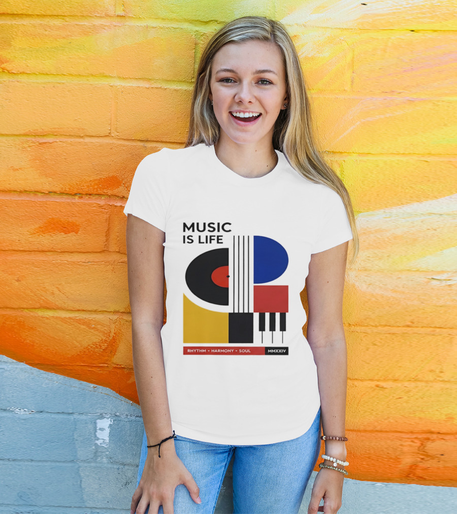 Music Is Life MMXXIV Rhythm Harmony Soul Vinyl Piano Abstract T-Shirt