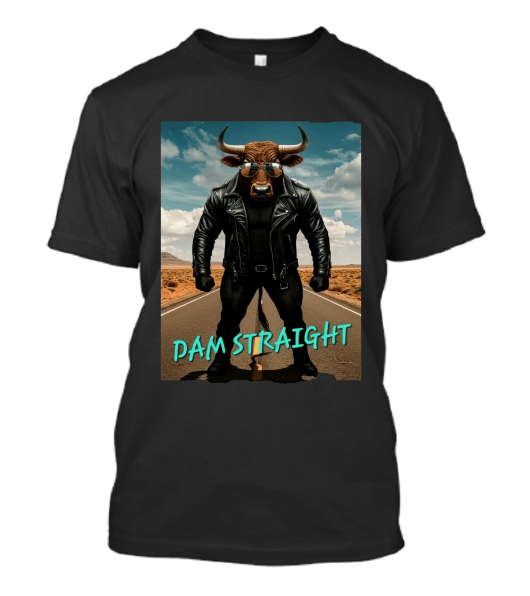 Dam Straight Charging Bull In Basquiat Style With Leather Jacket T-Shirt