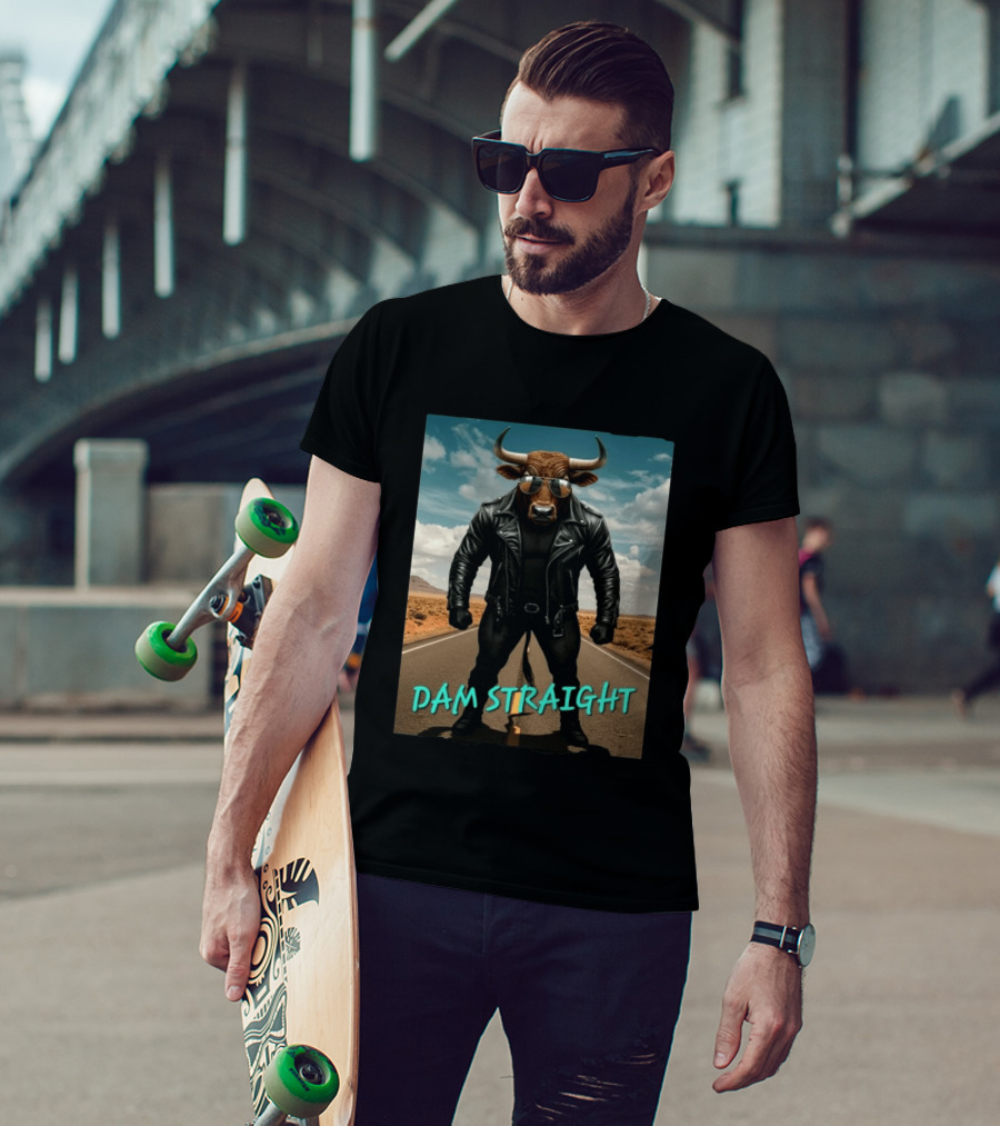Dam Straight Charging Bull In Basquiat Style With Leather Jacket T-Shirt