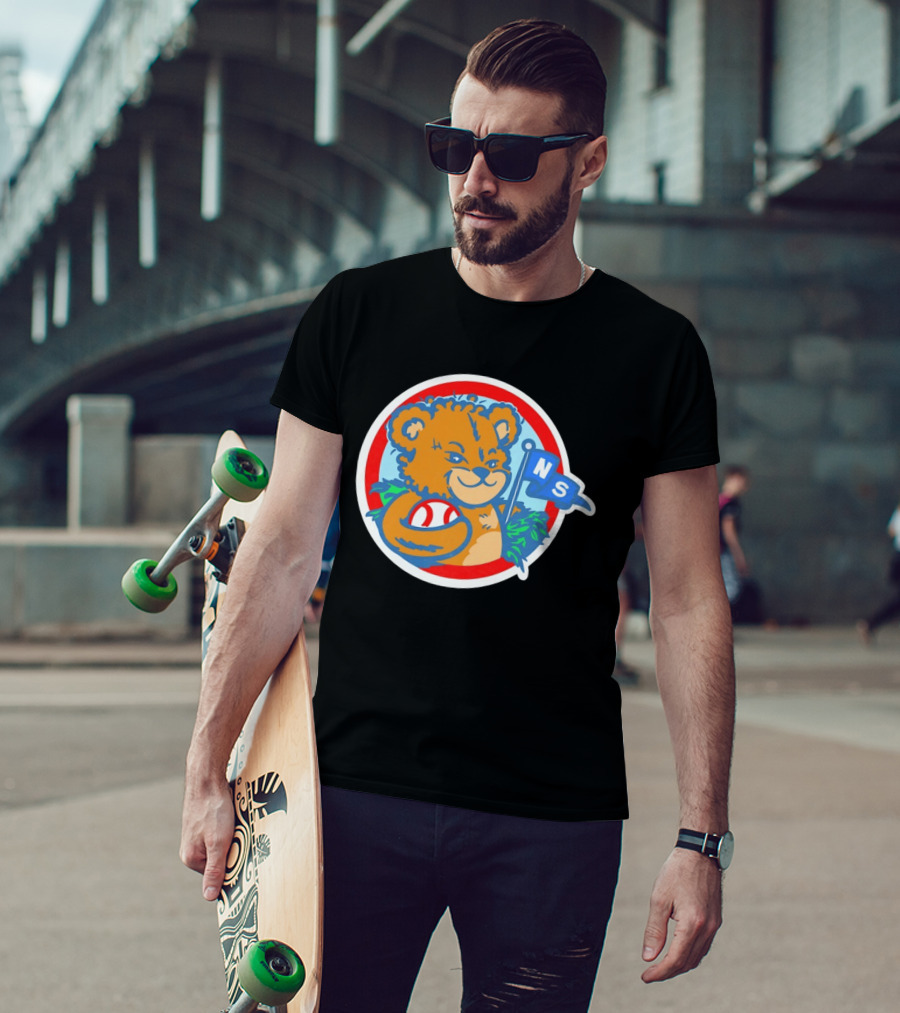 Teddy Bear Holding Baseball NS Pennant Circle T-Shirt