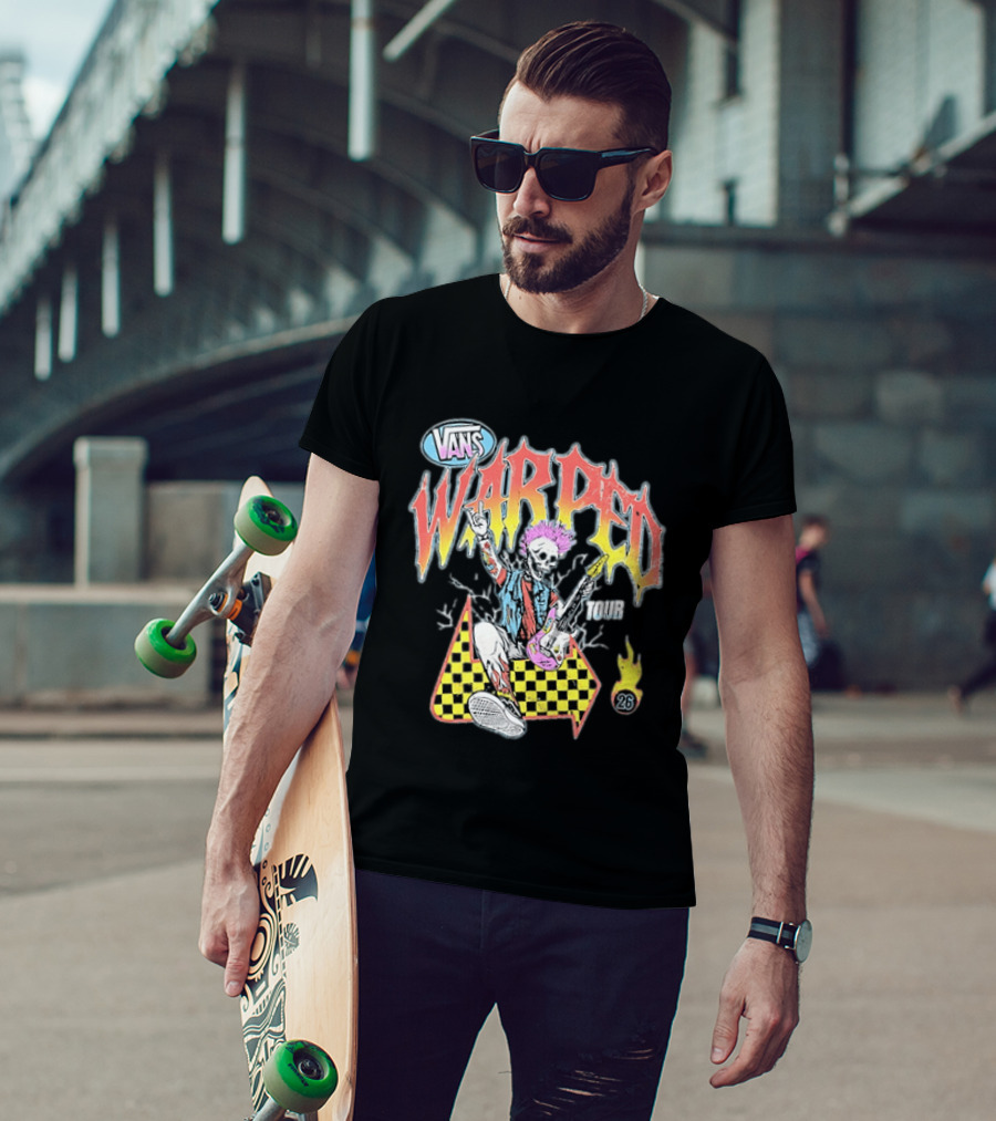 Vans Warped Tour 2026 Punk Rock Skeleton Guitarist With Colorful Mohawk T-Shirt
