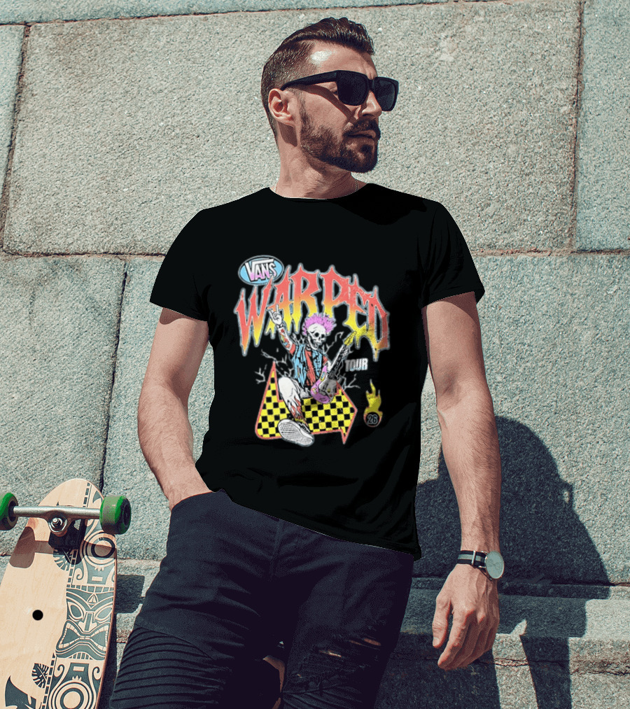 Vans Warped Tour 2026 Punk Rock Skeleton Guitarist With Colorful Mohawk T-Shirt
