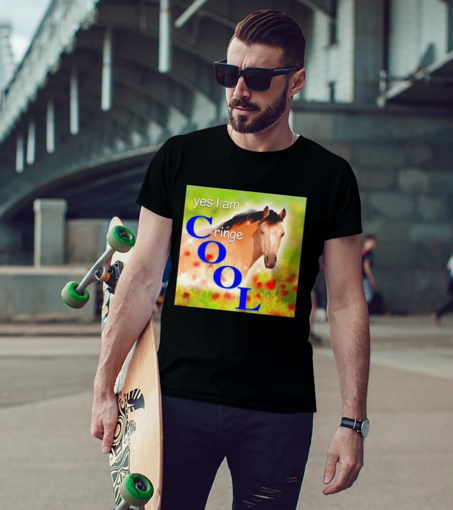 Yes I Am Cringe Cool Horse Meme Poppy Field T-Shirt