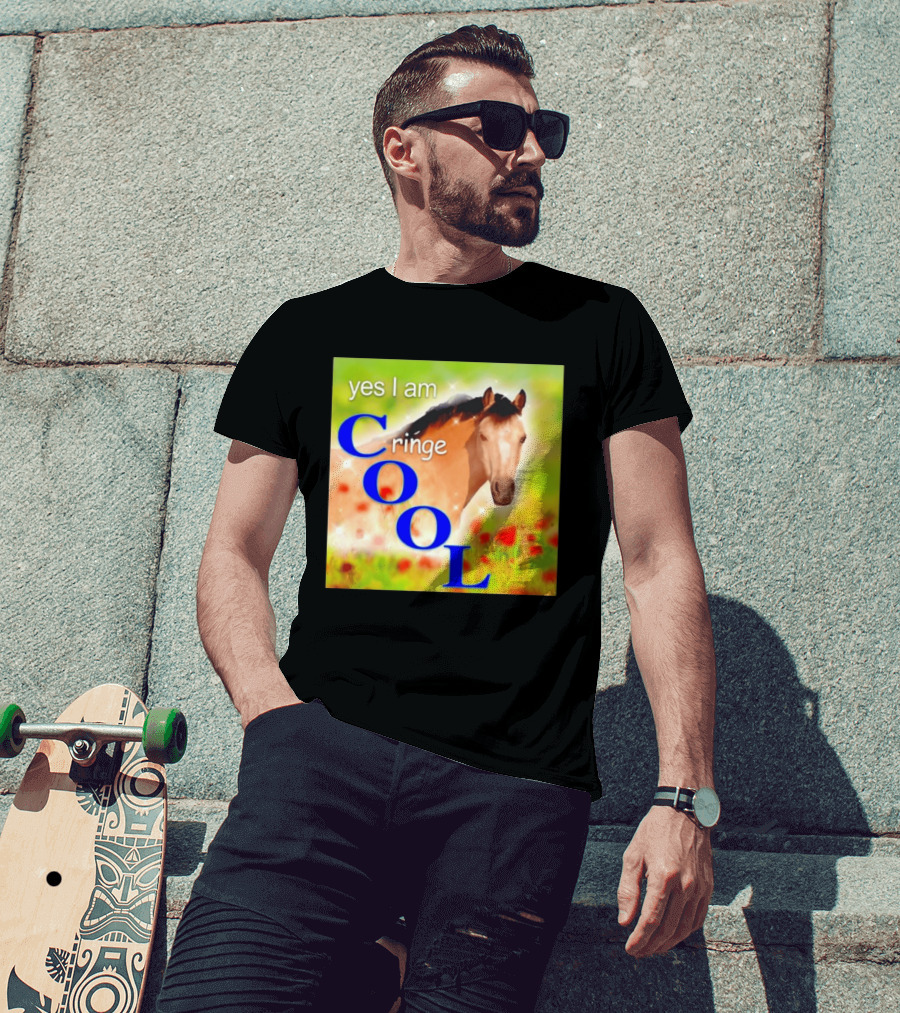 Yes I Am Cringe Cool Horse Meme Poppy Field T-Shirt