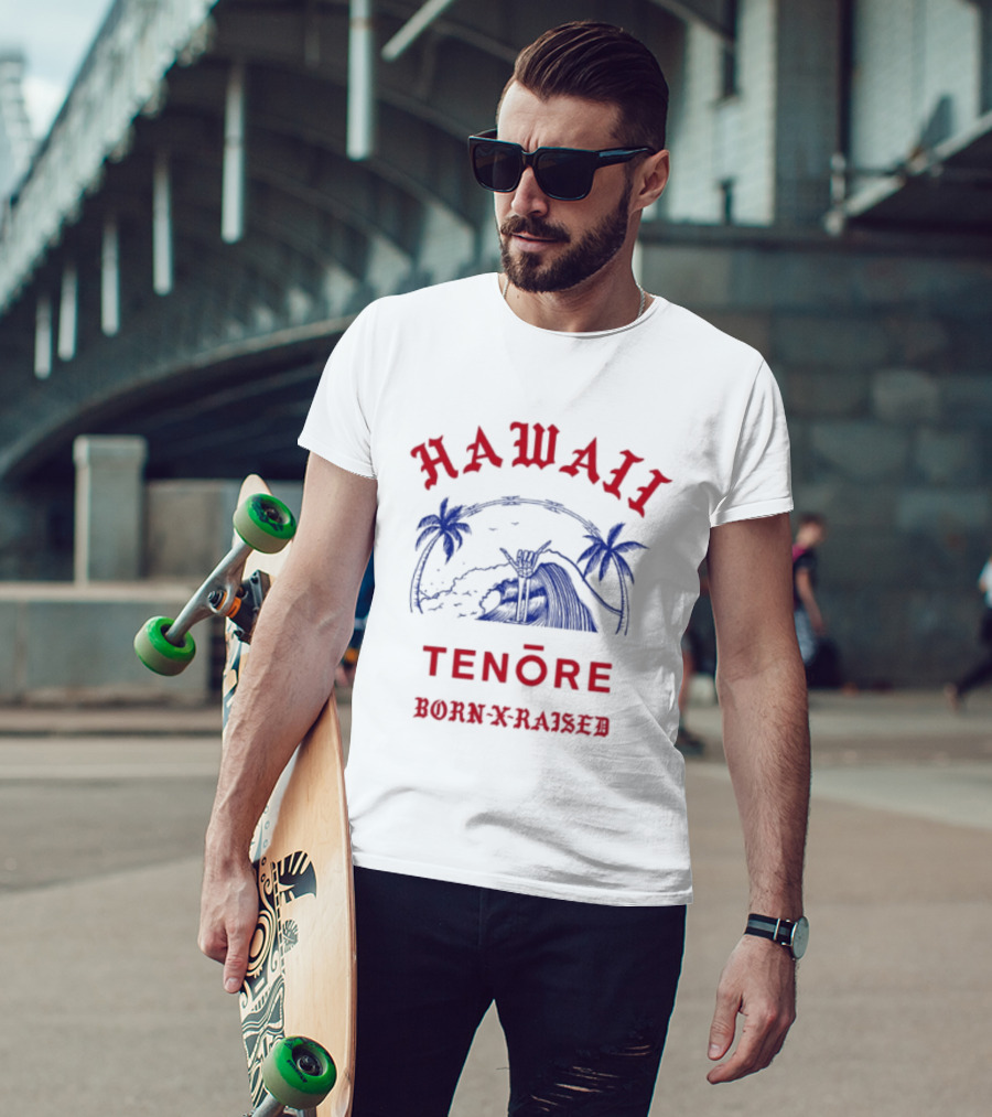 Hawaii Tenōre Born X Raised Wave And Palm Trees T-Shirt