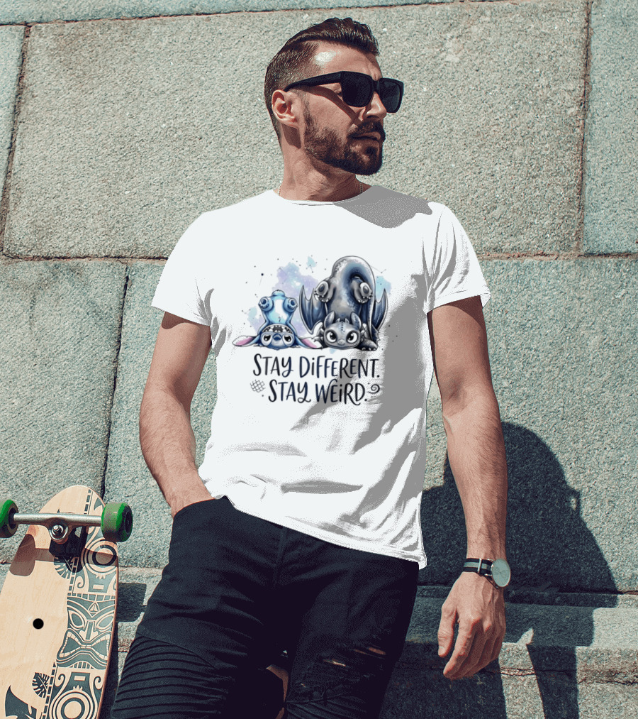 Stay Different Stay Weird Stitch And Toothless From Lilo And Stitch How To Train Your Dragon T-Shirt