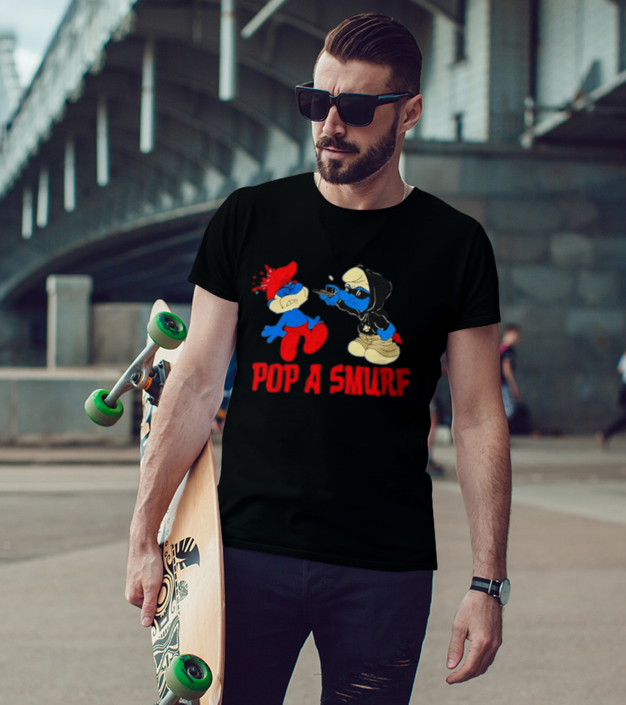 Pop A Smurf Gangster Cartoon Characters In Street T-Shirt