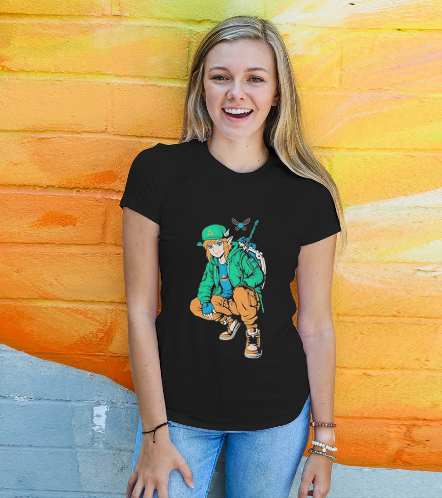 Link Legend Of Zelda Streetwear Style With Sword And Navi T-Shirt