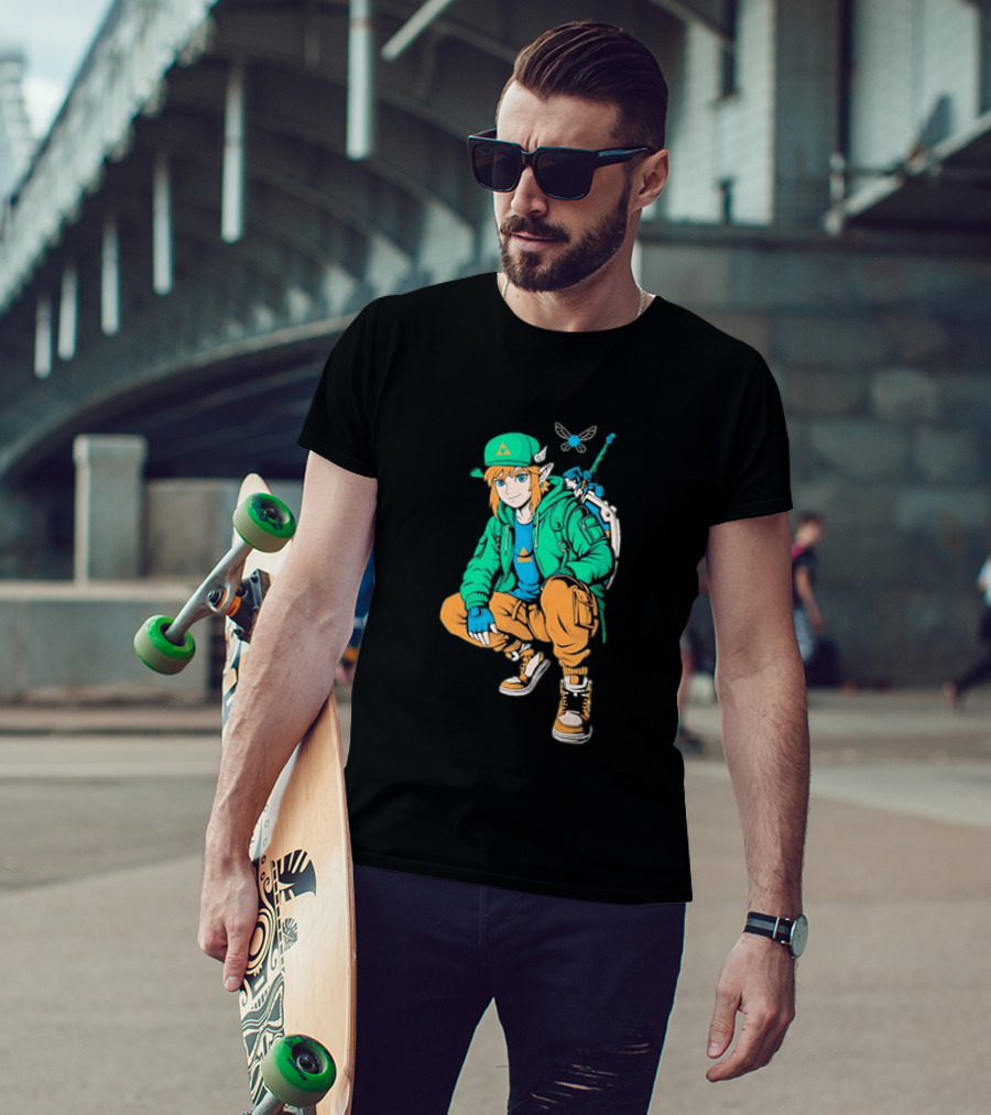Link Legend Of Zelda Streetwear Style With Sword And Navi T-Shirt