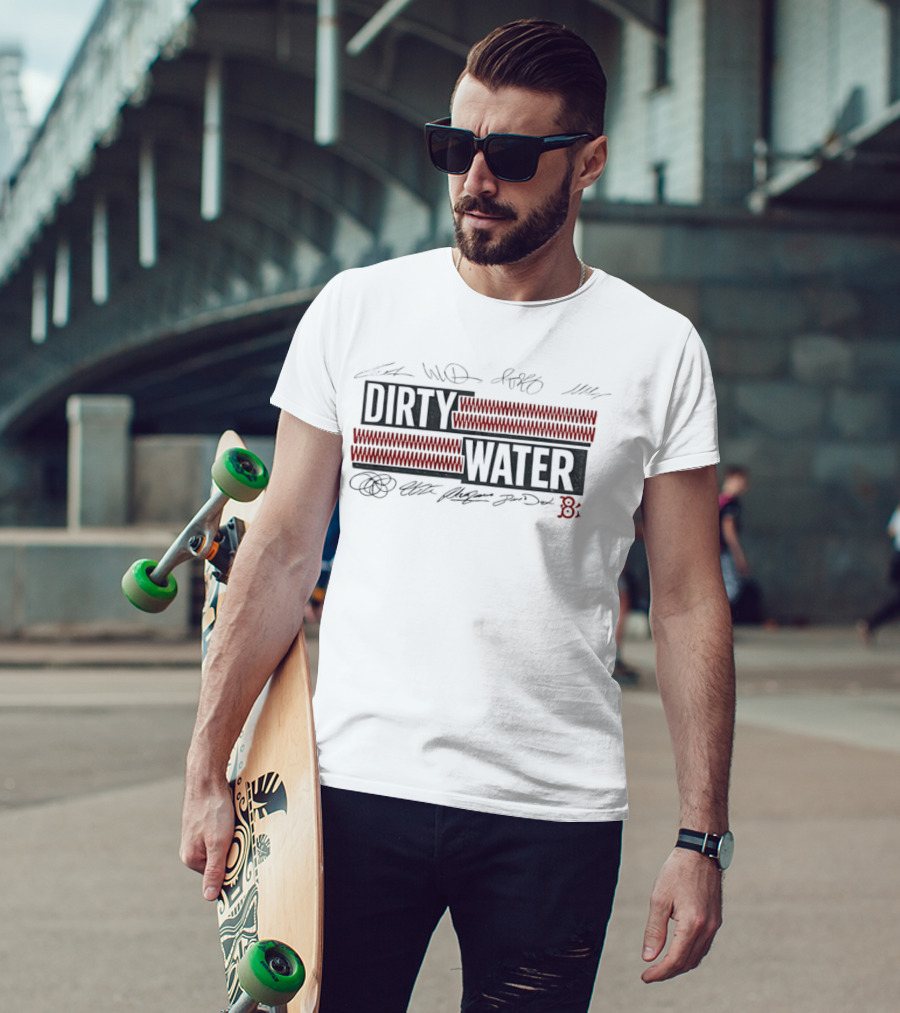 Dirty Water Boston Red Sox Fenway Park Autograph Baseball Stitching Red Sox Player Signatures T-Shirt