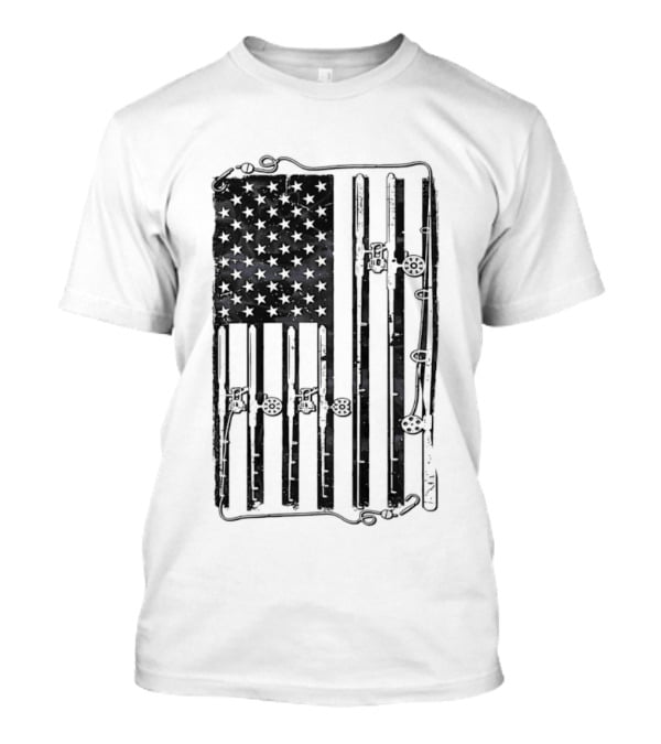 Distressed American Flag Fishing Rod Patriotic USA Angling Stars And Stripes T-Shirt