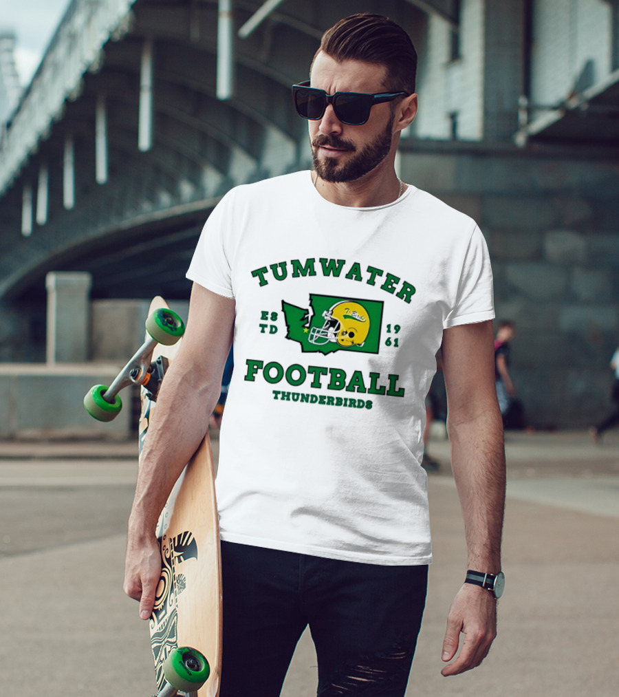 Tumwater Football Thunderbirds 1961 Estd Helmet And Washington State T-Shirt