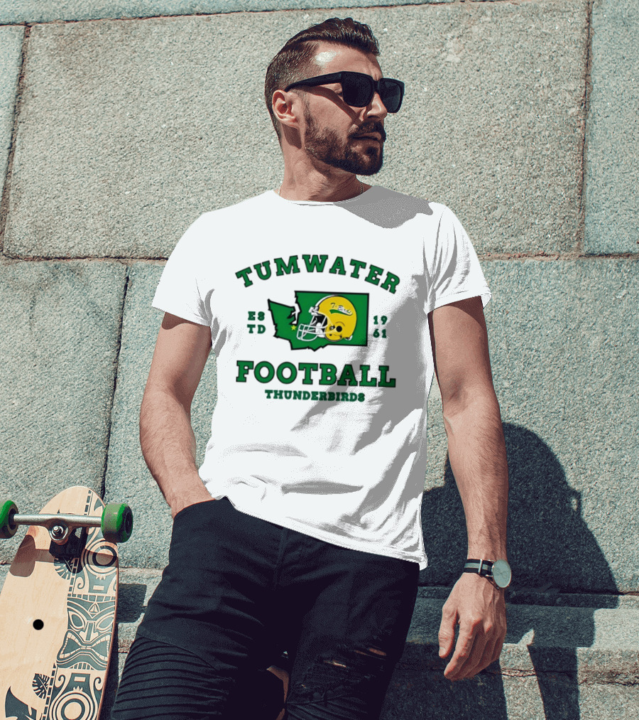 Tumwater Football Thunderbirds 1961 Estd Helmet And Washington State T-Shirt