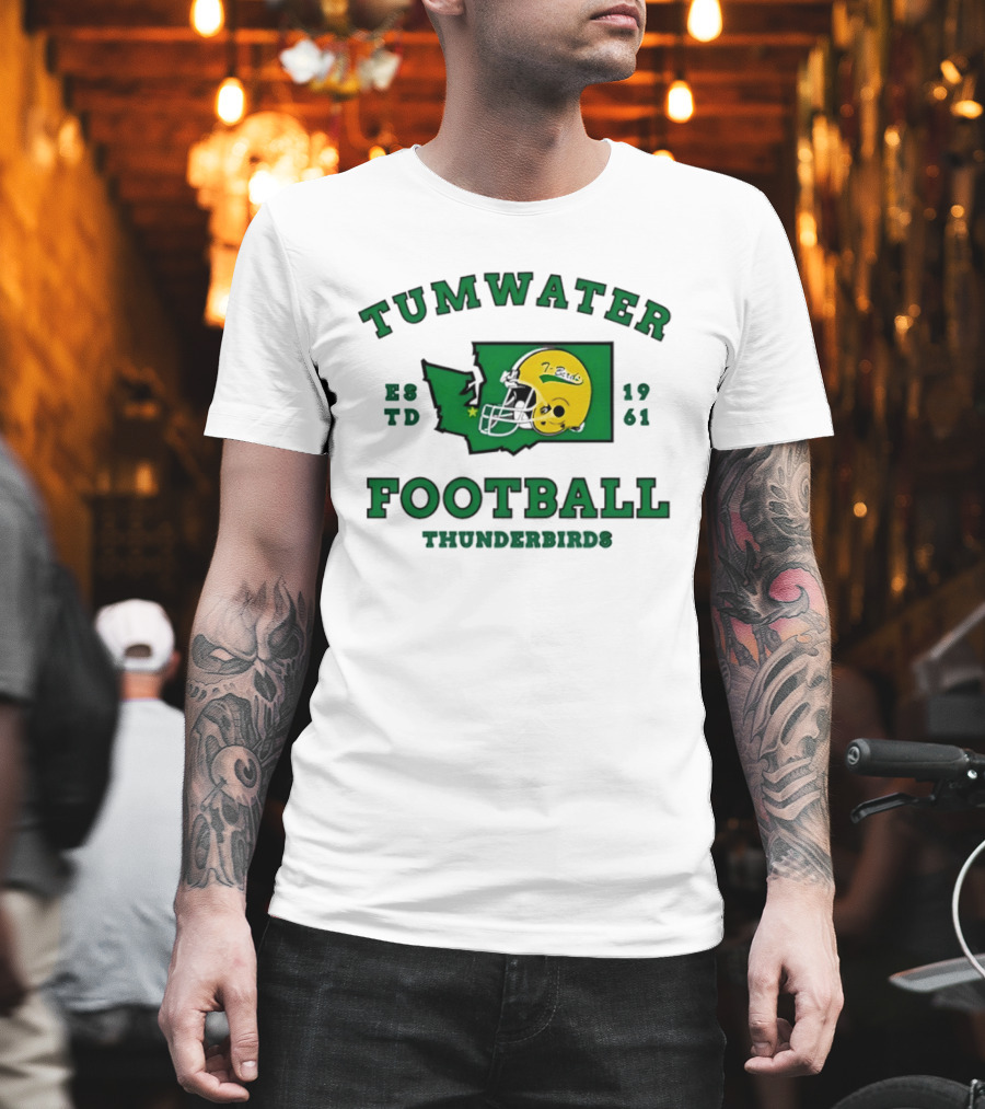 Tumwater Football Thunderbirds 1961 Estd Helmet And Washington State T-Shirt