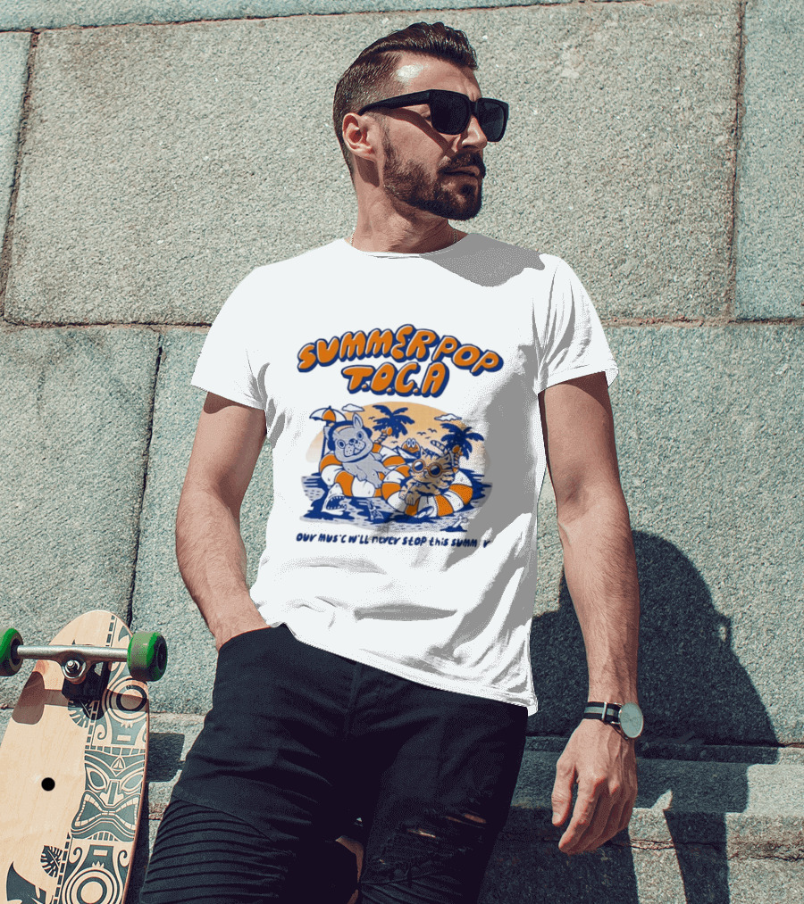 Summer Pop TOCA French Bulldog And Cat Endless Summer Music Vibes T-Shirt