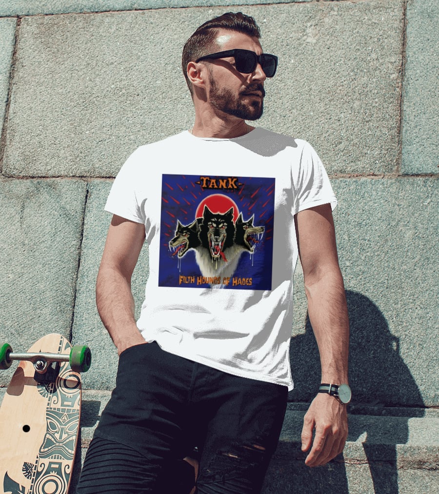 Tank Filth Hounds Of Hades Album Cover Heavy Metal Three Headed Dog Red Moon T-Shirt