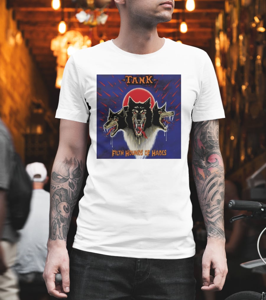 Tank Filth Hounds Of Hades Album Cover Heavy Metal Three Headed Dog Red Moon T-Shirt