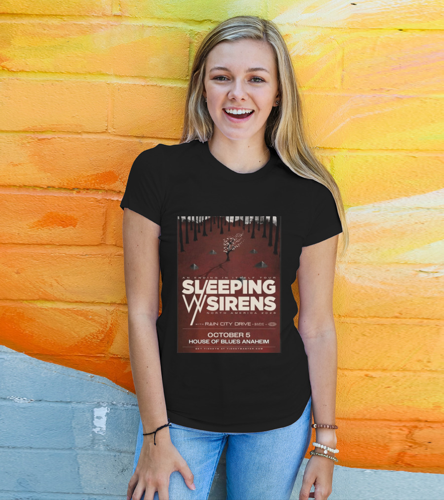 An Ending In Itself Tour Sleeping Sirens North America 2026 October 5 House Of Blues Anaheim Rain City Drive Eye🎵 T-Shirt