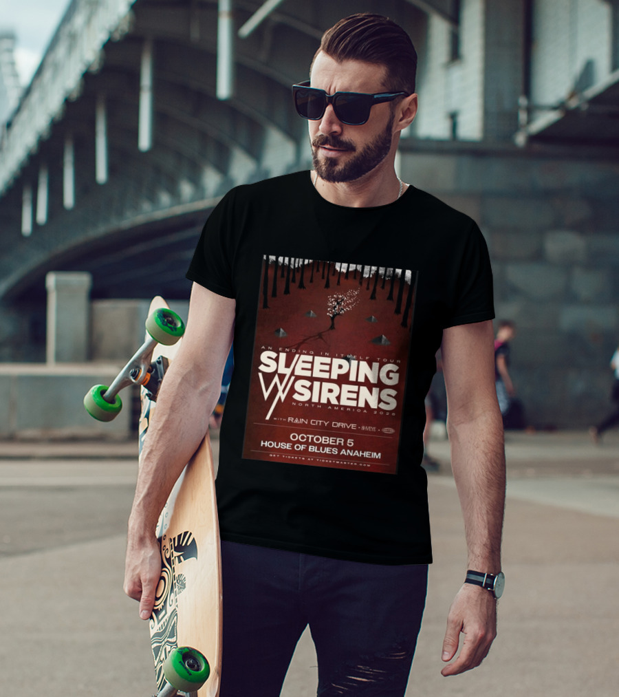 An Ending In Itself Tour Sleeping Sirens North America 2026 October 5 House Of Blues Anaheim Rain City Drive Eye🎵 T-Shirt