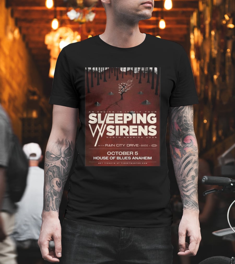 An Ending In Itself Tour Sleeping Sirens North America 2026 October 5 House Of Blues Anaheim Rain City Drive Eye🎵 T-Shirt