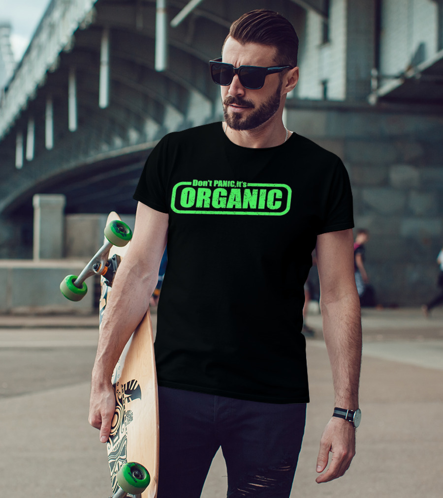 Don't Panic It's Organic Retro Green Distressed T-Shirt