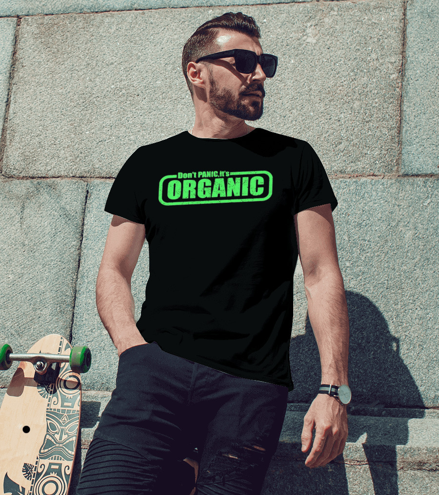 Don't Panic It's Organic Retro Green Distressed T-Shirt
