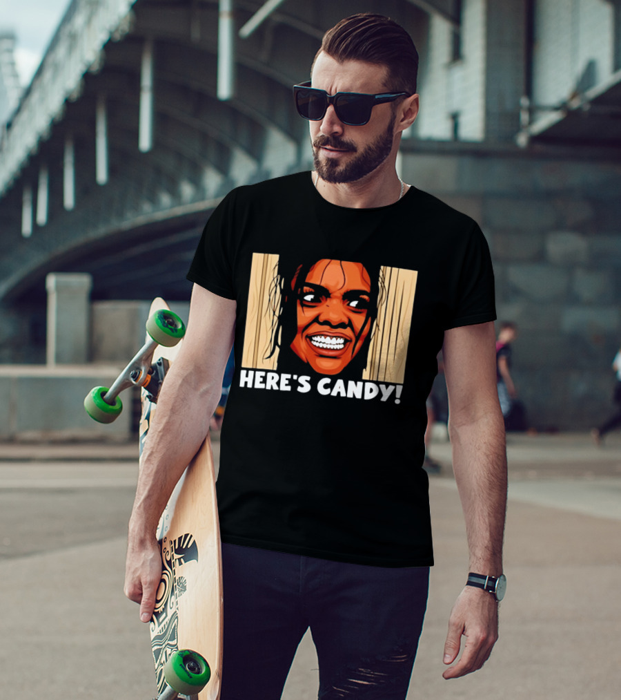 Here's Candy Horror Movie Halloween Face Breaking Through Wood T-Shirt