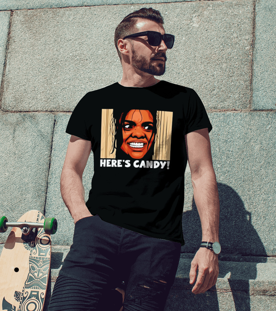 Here's Candy Horror Movie Halloween Face Breaking Through Wood T-Shirt