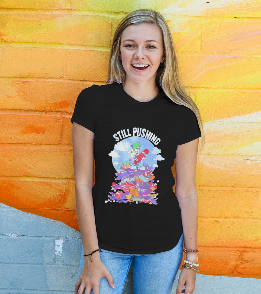 Still Pushing Skateboarder With 111 Skateboard Tower T-Shirt