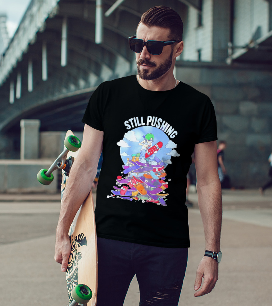 Still Pushing Skateboarder With 111 Skateboard Tower T-Shirt