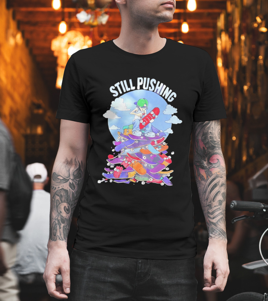 Still Pushing Skateboarder With 111 Skateboard Tower T-Shirt