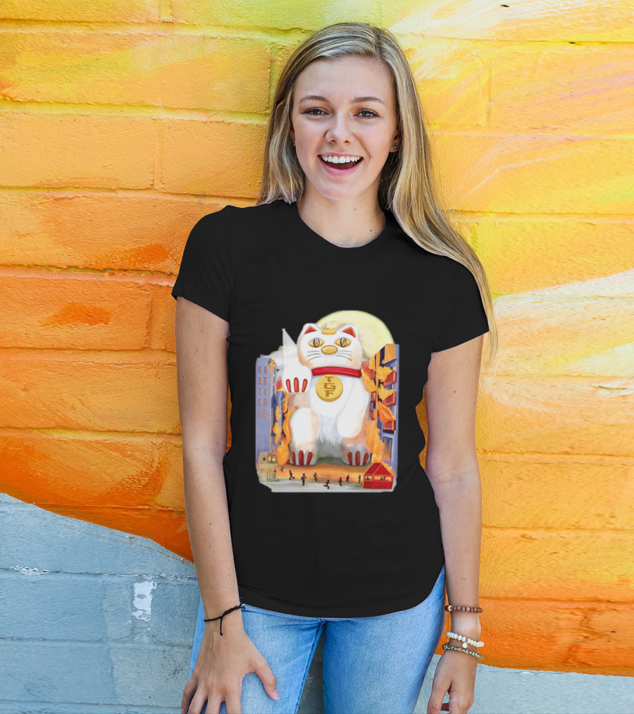 TGF Lucky Cat Maneki Neko Giant Cat City Destruction T-Shirt