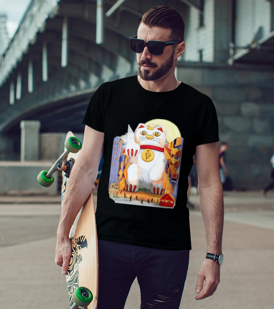 TGF Lucky Cat Maneki Neko Giant Cat City Destruction T-Shirt