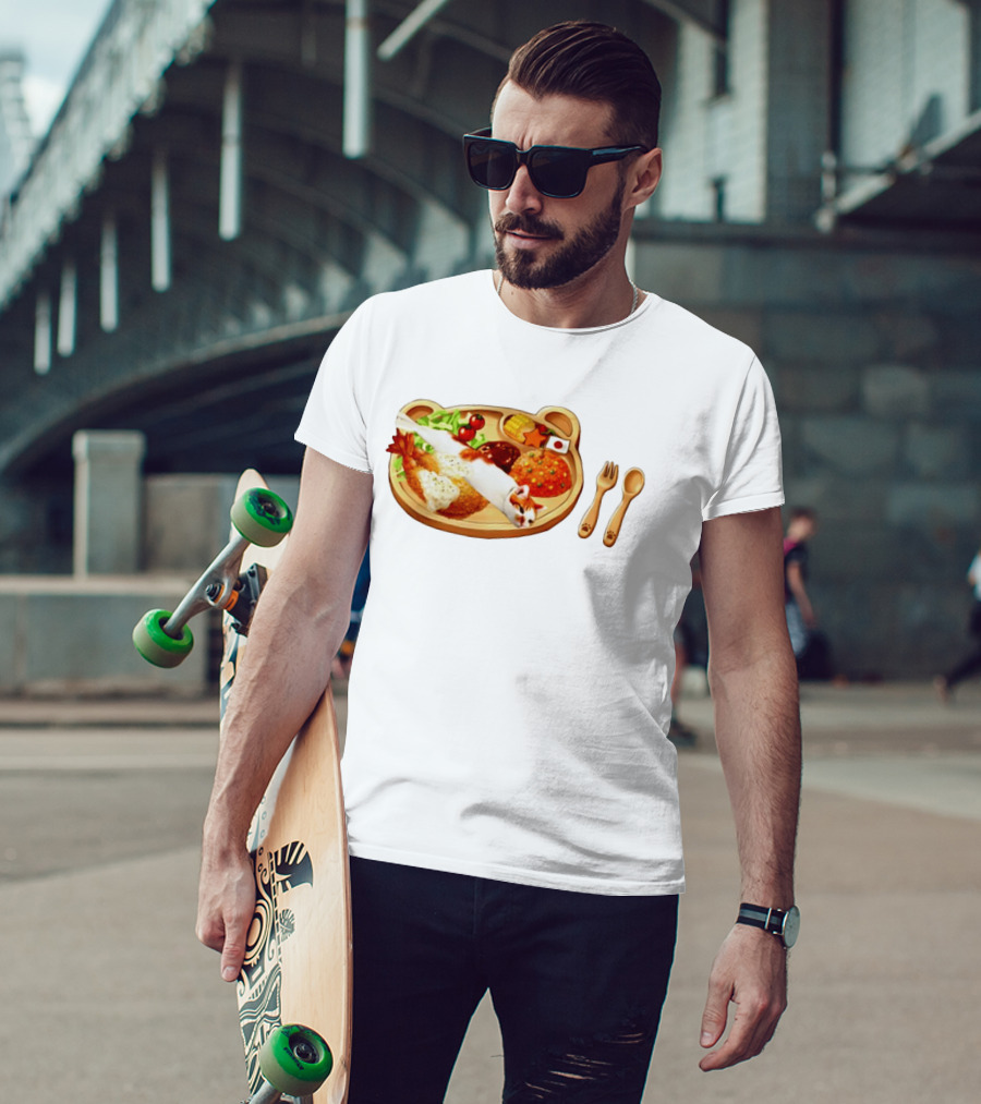 Cat Sushi On Bear Shaped Japanese Meal Plate With Shrimp And Rice T-Shirt